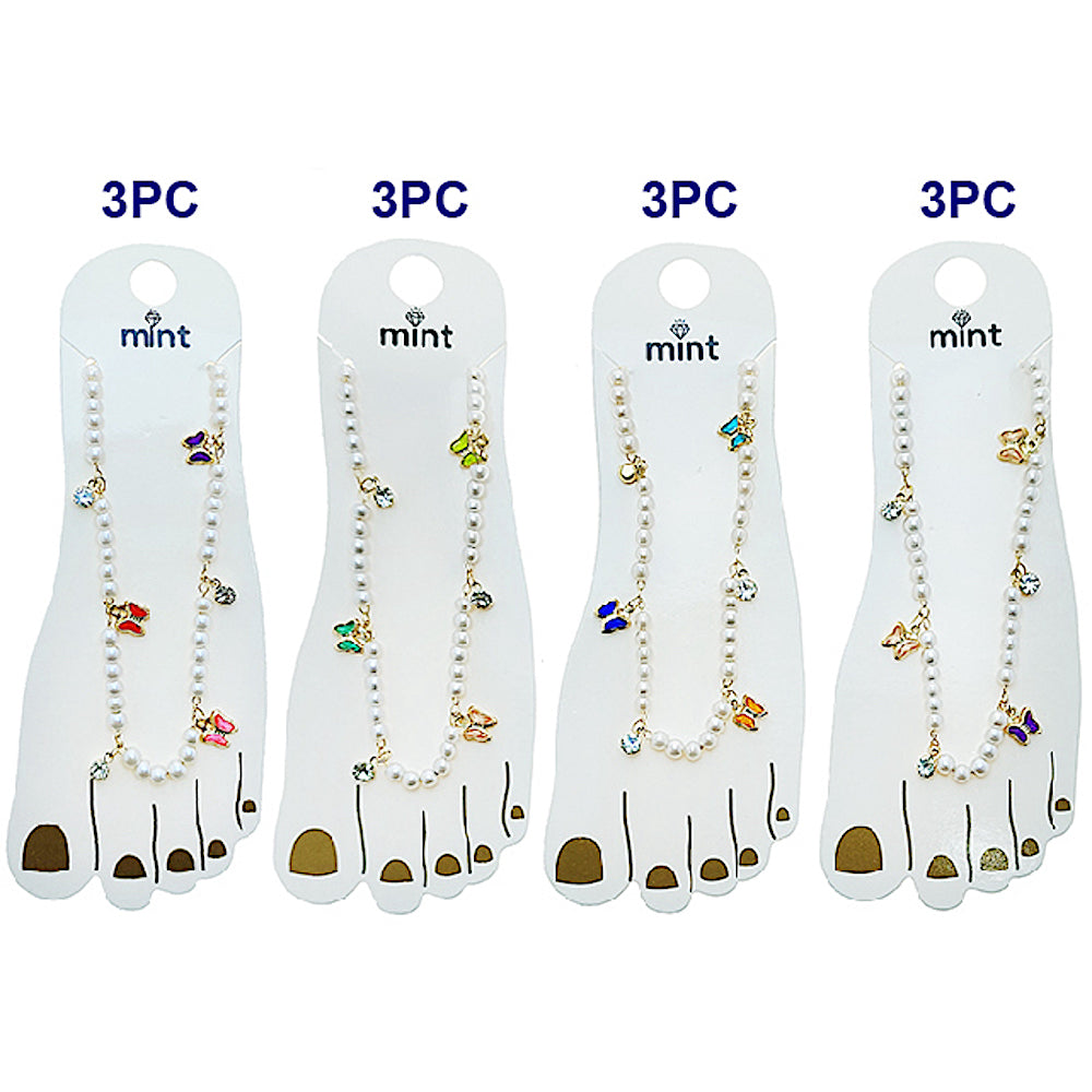 JAK49524 - Gemstone Butterfly & Pearl Anklet
