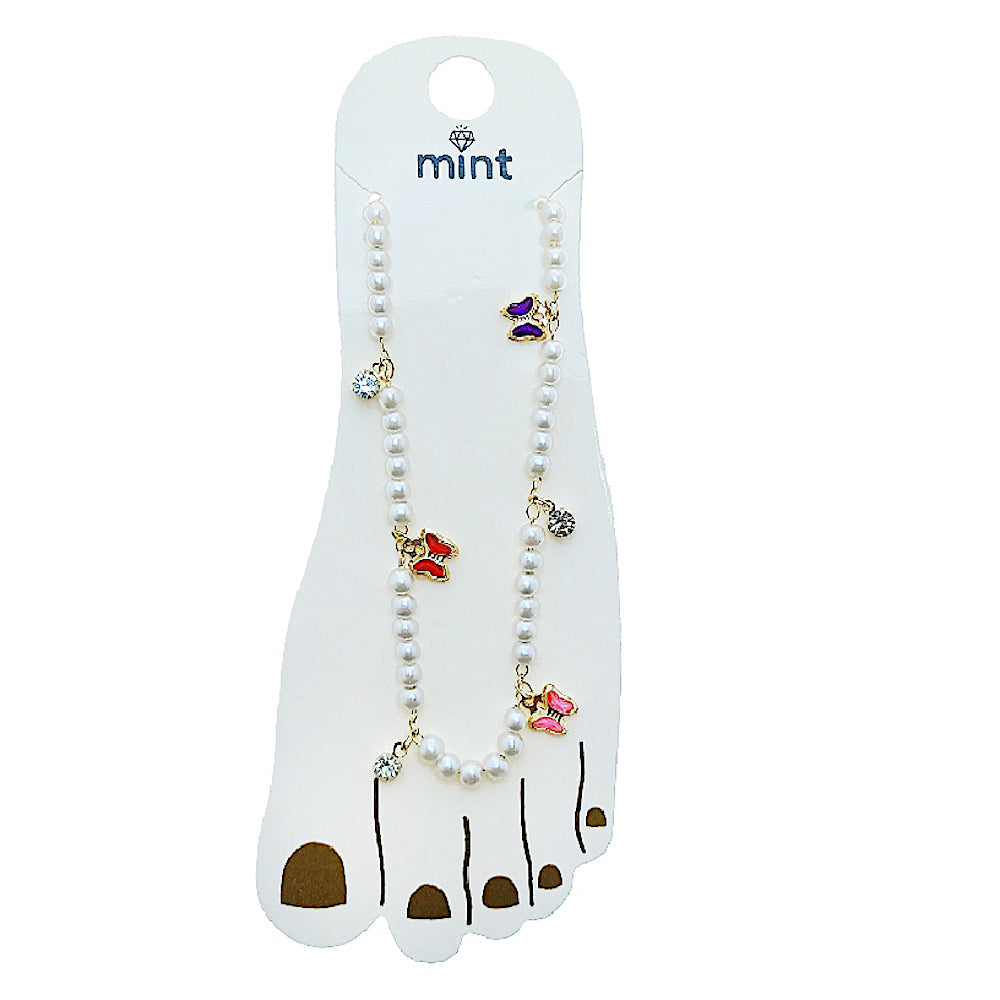 JAK49524 - Gemstone Butterfly & Pearl Anklet