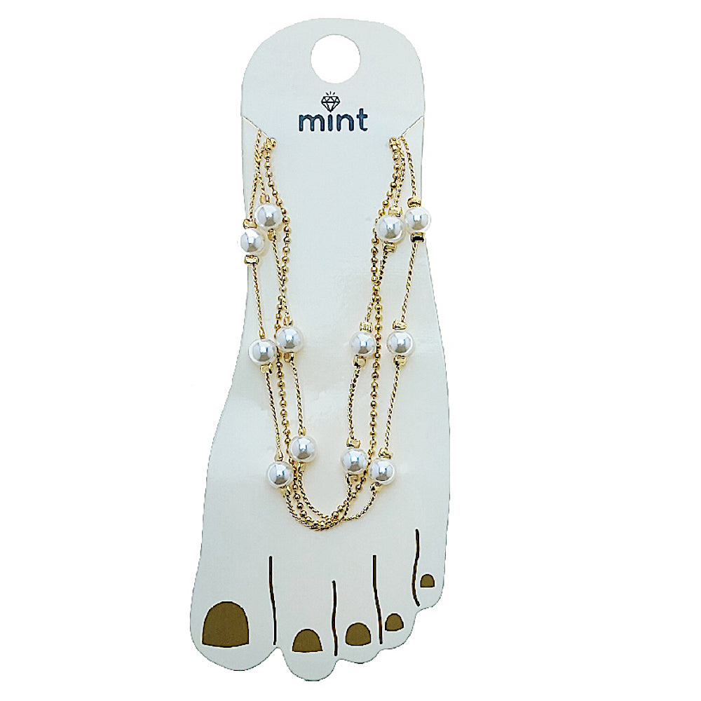 JAK49527 - Layered Pearl & Chain Anklet