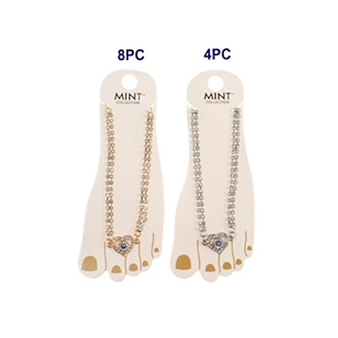 Rhinestone Evil Eye Heart Anklet
