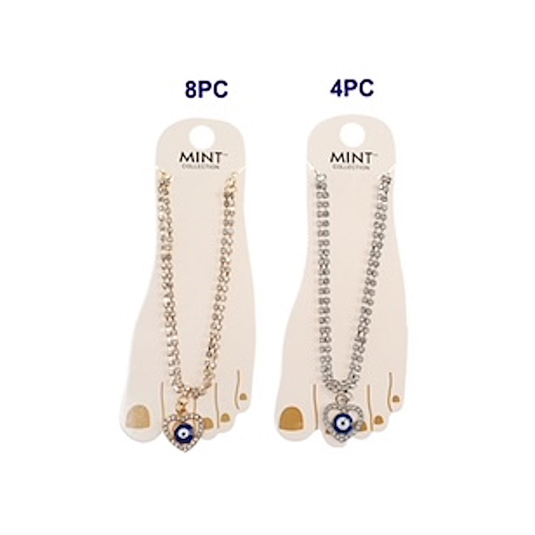 Rhinestone Evil Eye Heart Anklet