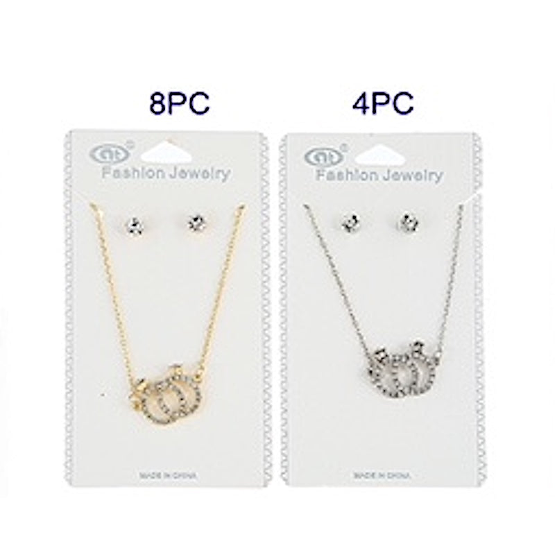 12 PCS Rhinestone Connected Ring Pendant Necklace Set