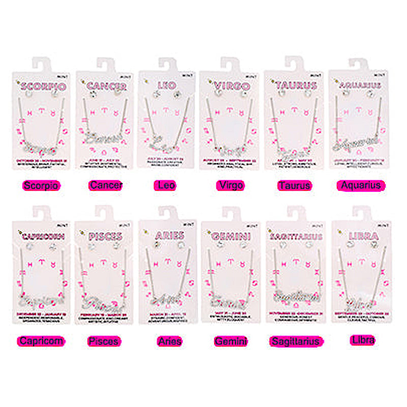 Silver Rhinestone Zodiac Pendant Necklace