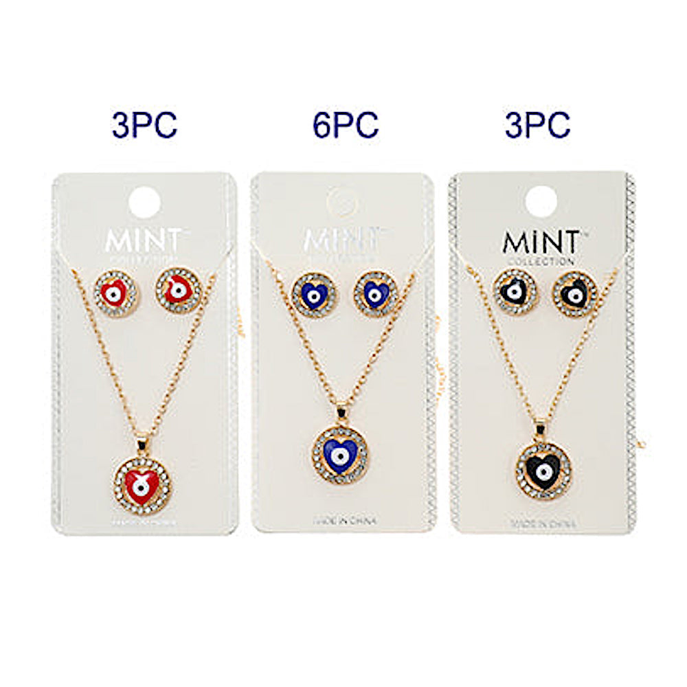 Evil Eye Heart Pendant Necklace Set