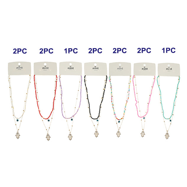 Layered Beaded Hamsa Evil Eye Necklace