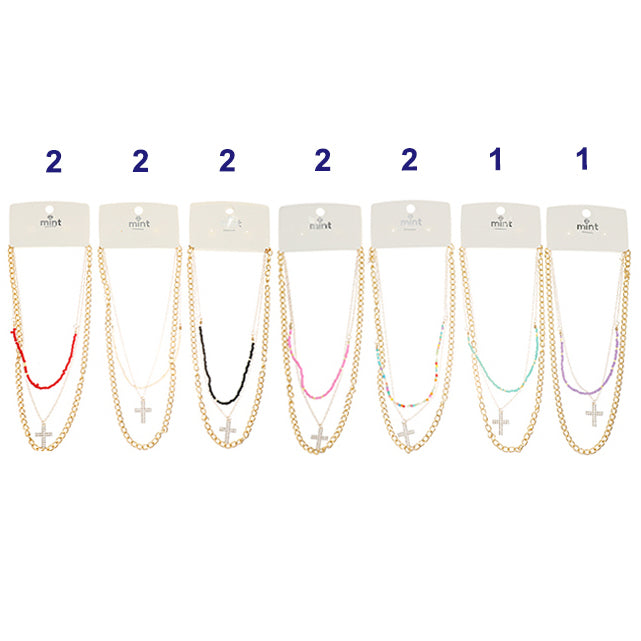 Layered Beaded Cross Necklace