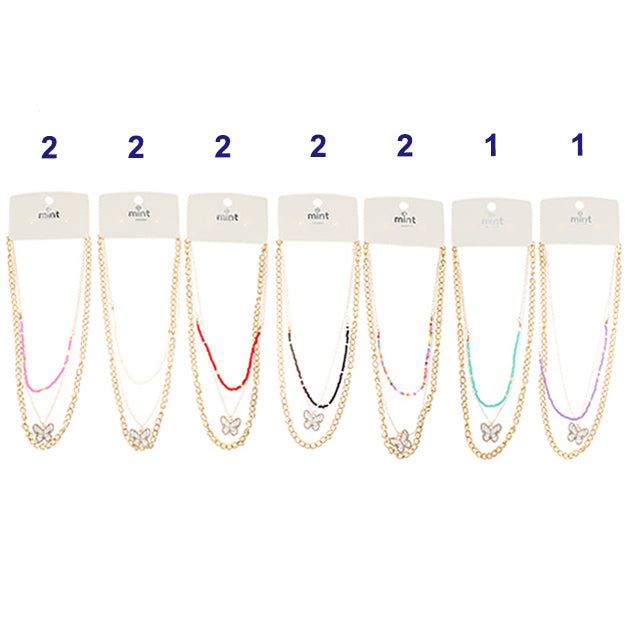 Layered Beaded Enamel Butterfly Necklace