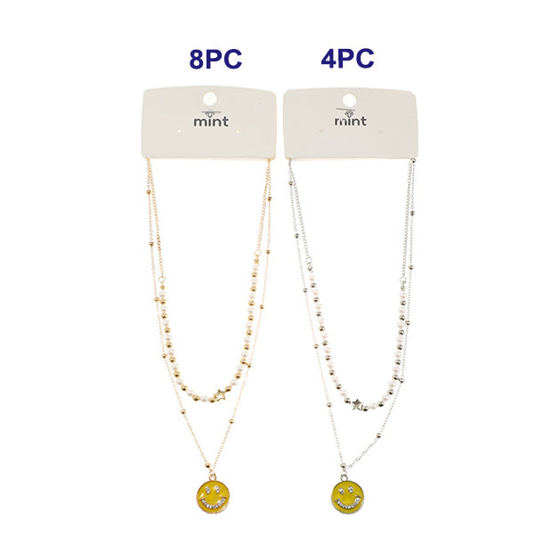 Smiley Face Pearl Layered Necklace