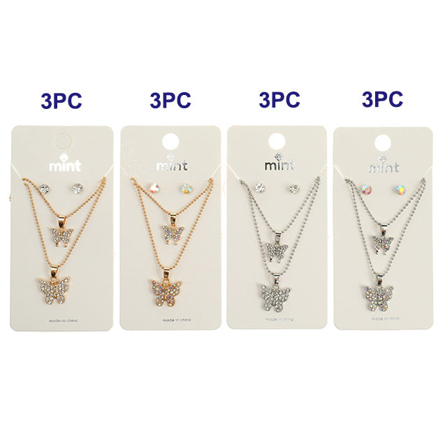 Rhinestone Butterfly Layered Necklace