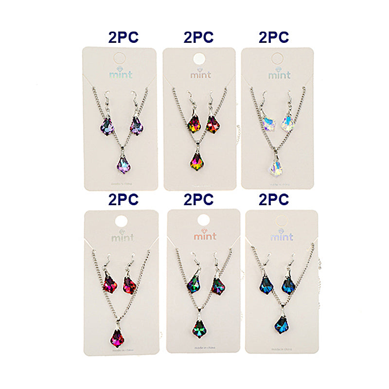 Crystal Teardrop Pendant Necklace Set