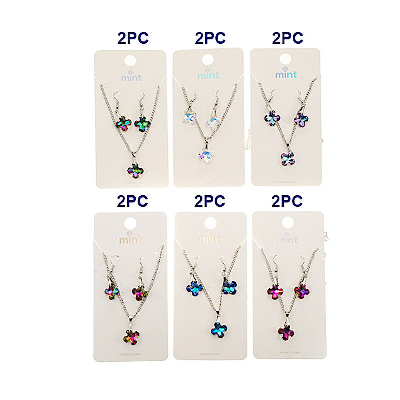 Crystal Clover Pendant Necklace Set