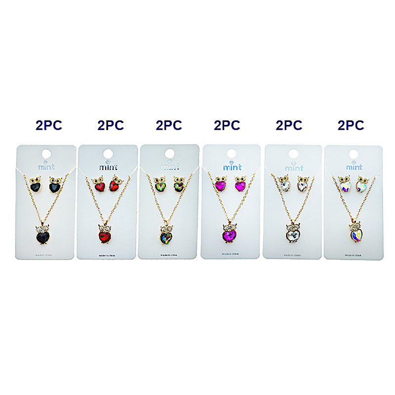 Crystal Owl Pendant Necklace Set
