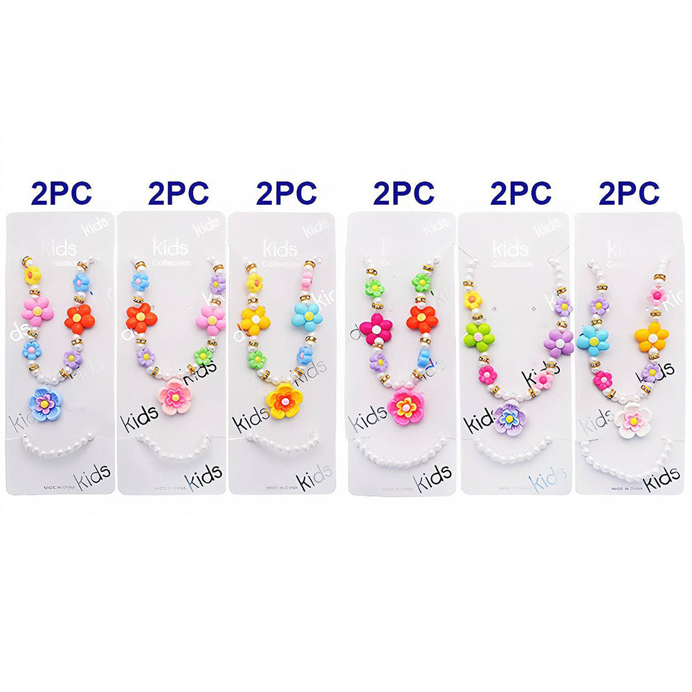 Kids Flower Pearl Necklace & Bracelet Set
