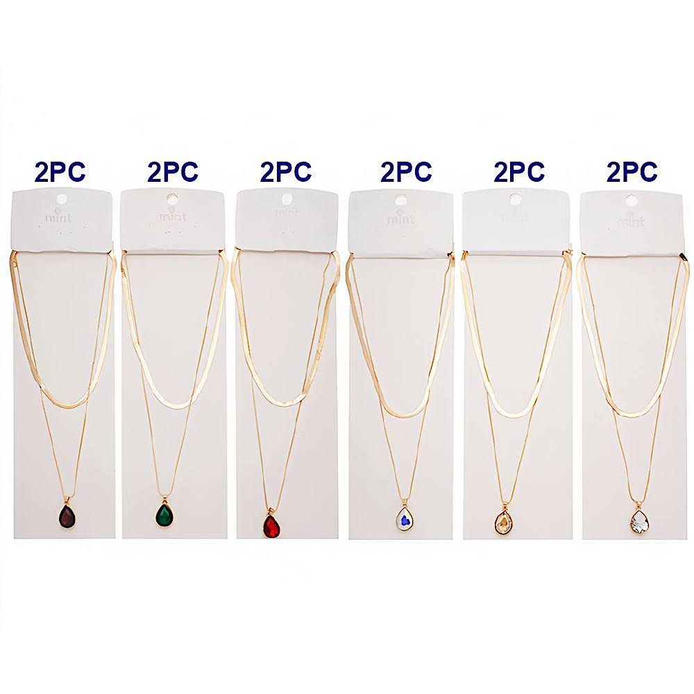 Teardrop Crystal Charm Layered Chain Necklace