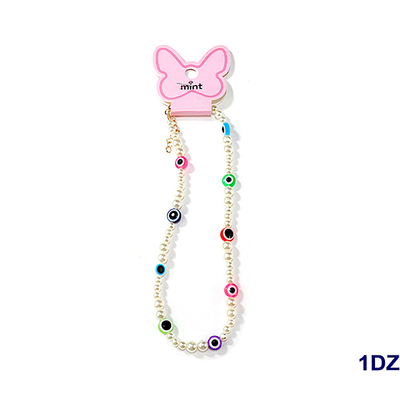 Beaded Y2K Evil Eye Pearl Necklace