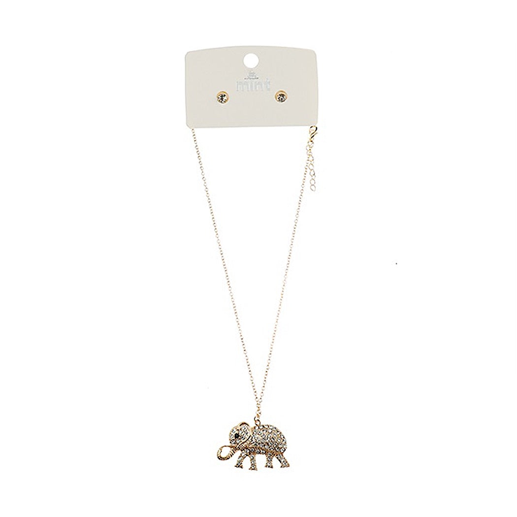 Large Rhinestone Elephant Pendant Necklace