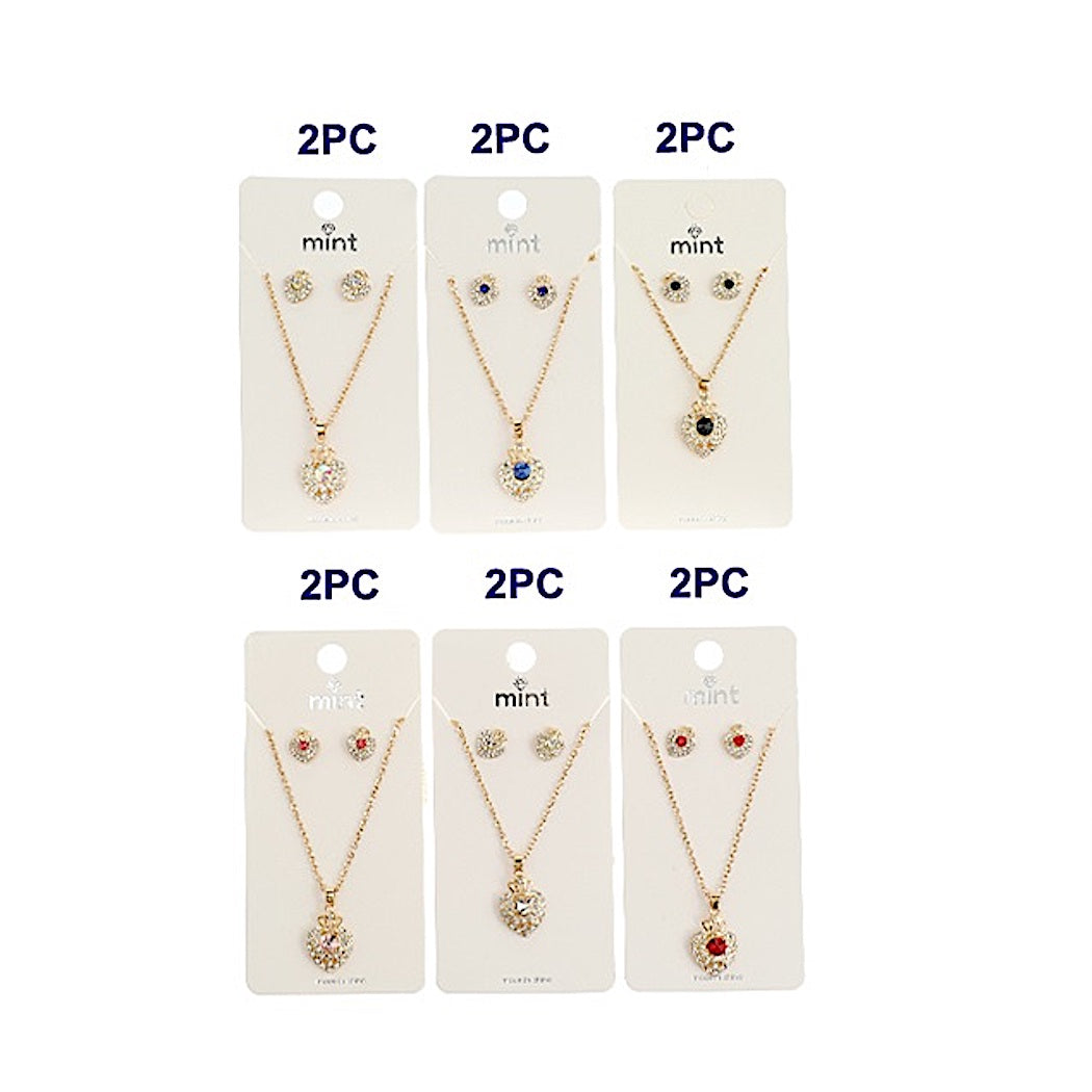 Rhinestone Crown Pendant Necklace Set
