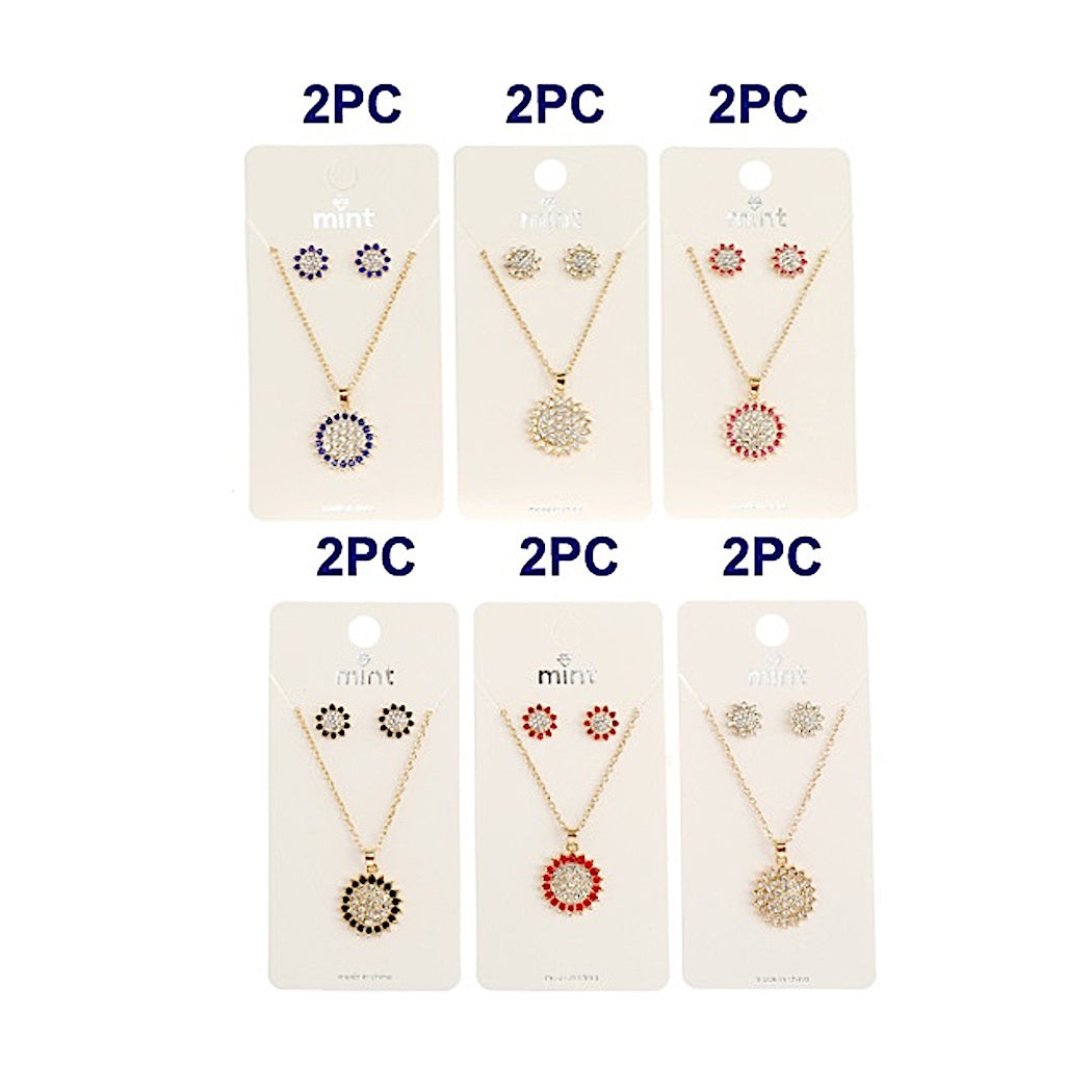 Rhinestone Sun Pendant Necklace Set