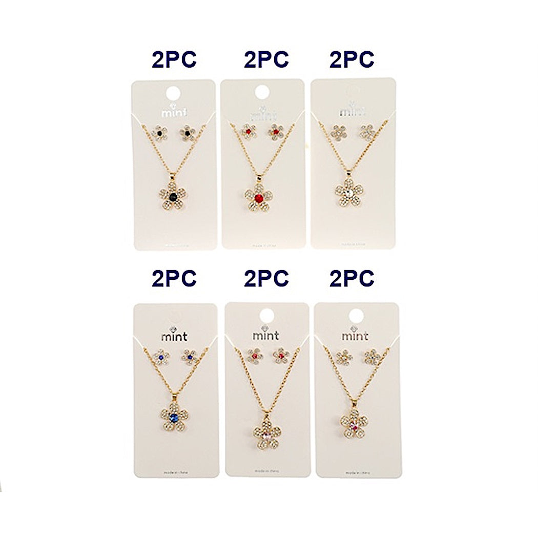 Rhinestone Flower Pendant Necklace Set