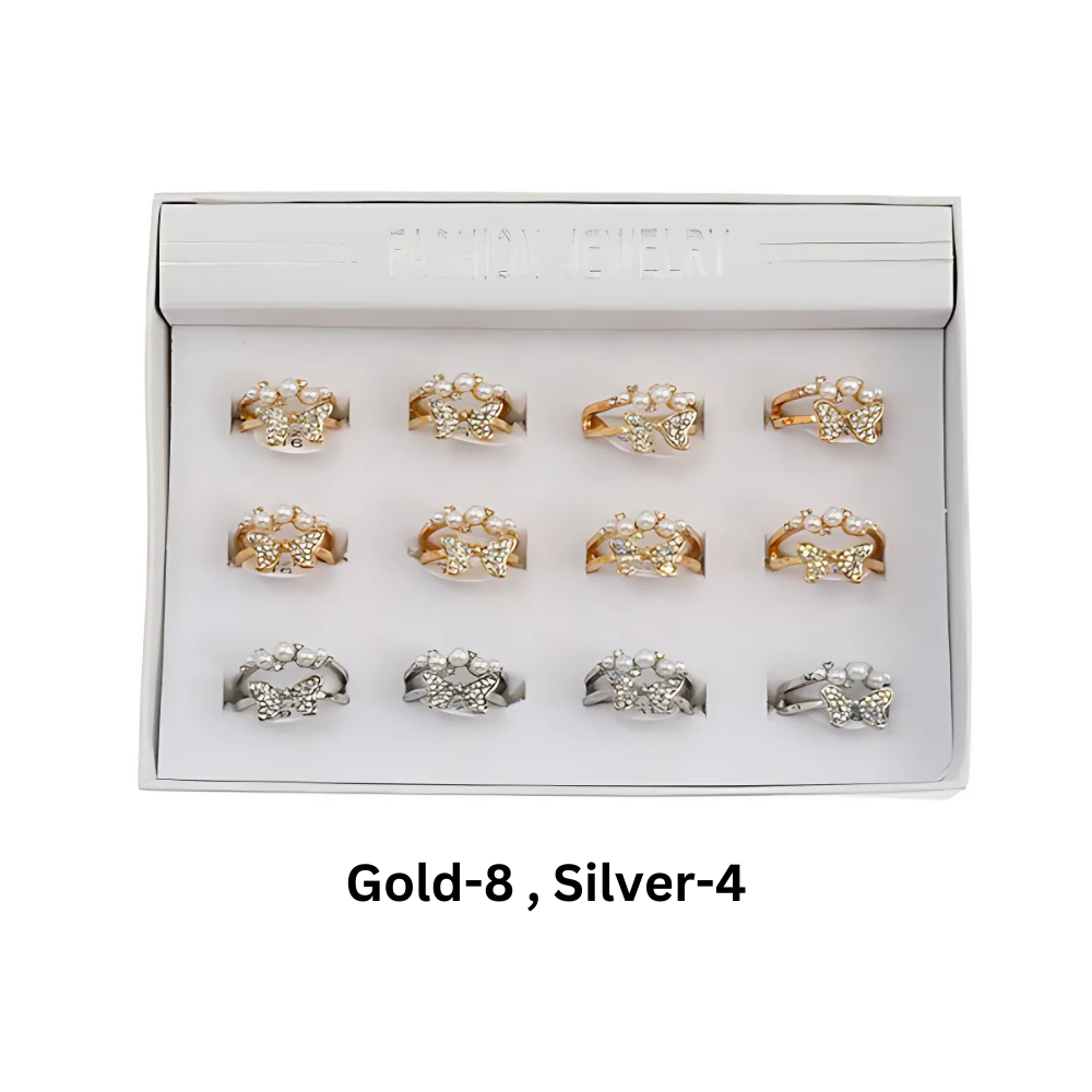 Rhinestone Bow Pearl Ring