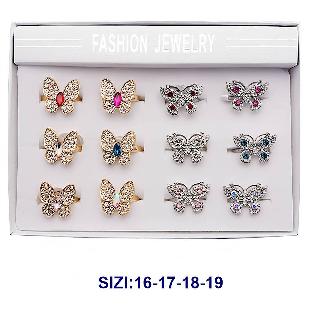 Assorted Rhinestone Butterfly Rings