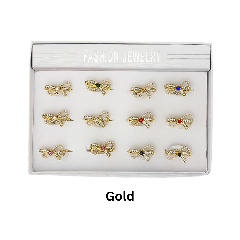 Pearl Rhinestone Bow Ring