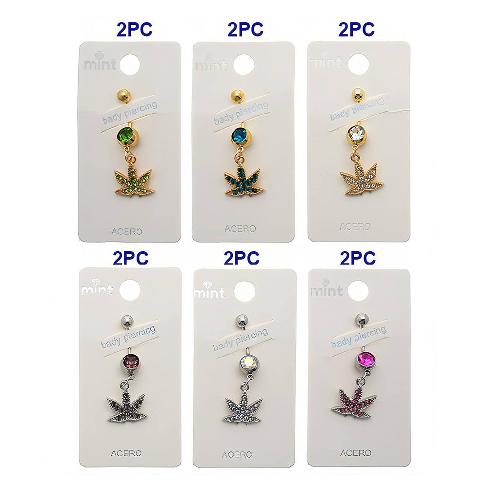 Rhinestone Marijuana Leaf Belly Navel Ring