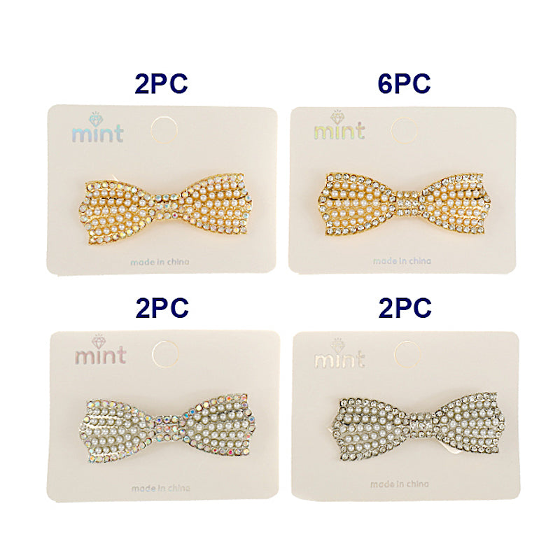 Rhinestone & Pearl Bow Clip