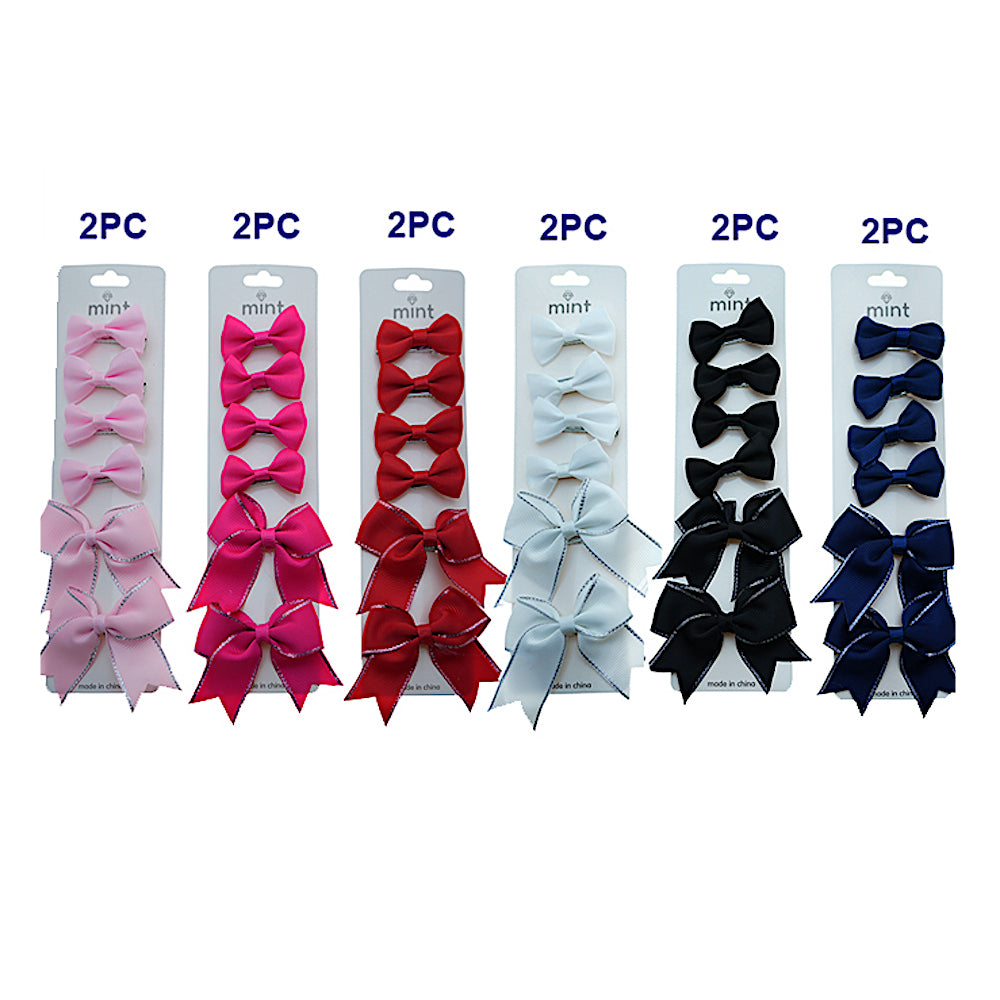 Silver Lined Hair Bow Clip Set