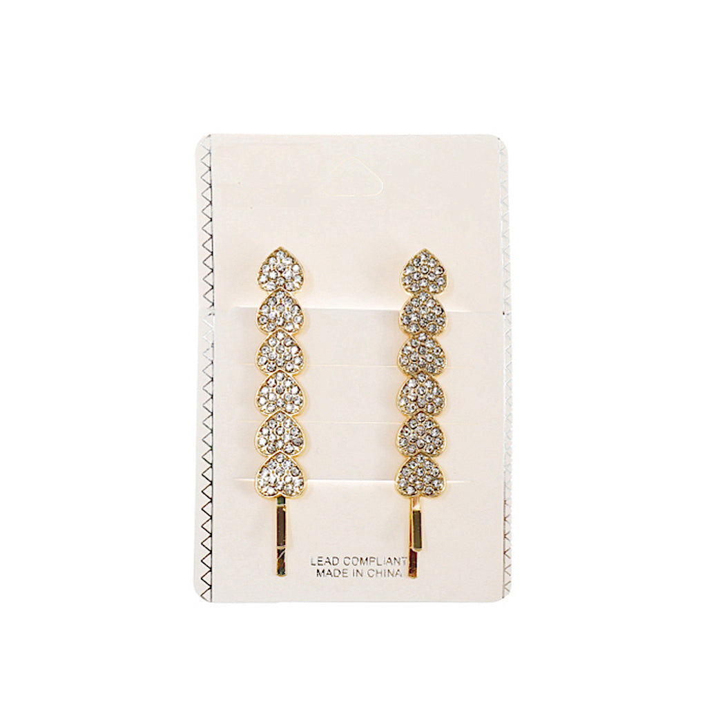 Rhinestone Heart Hair Pins Set
