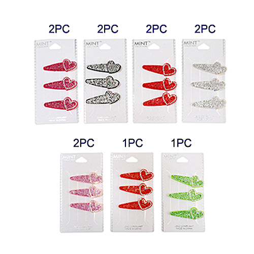 Rhinestone Heart Hair Clip Set