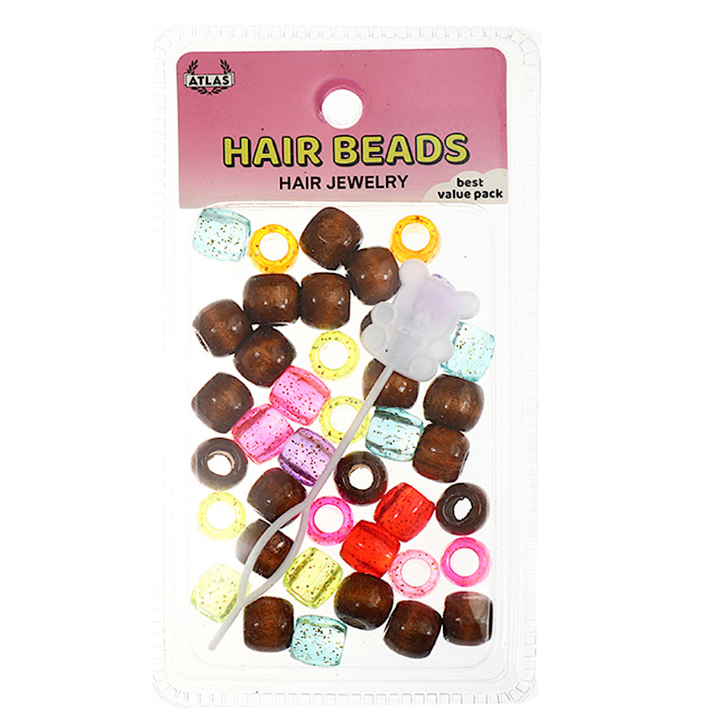 Wood & Glitter Hair Beads