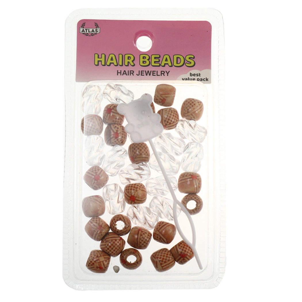 Wood & Clear Hair Beads