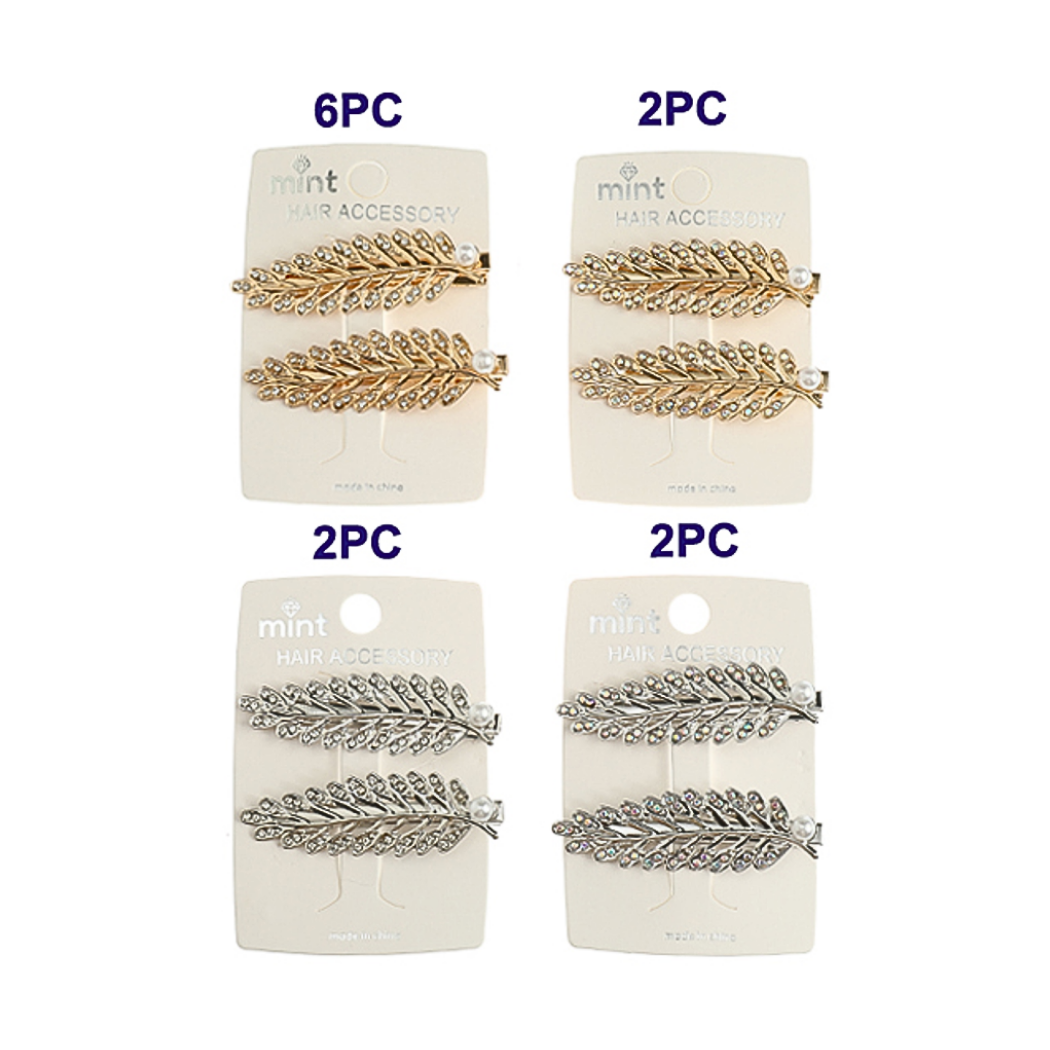 Rhinestone Leaf Hair Clips