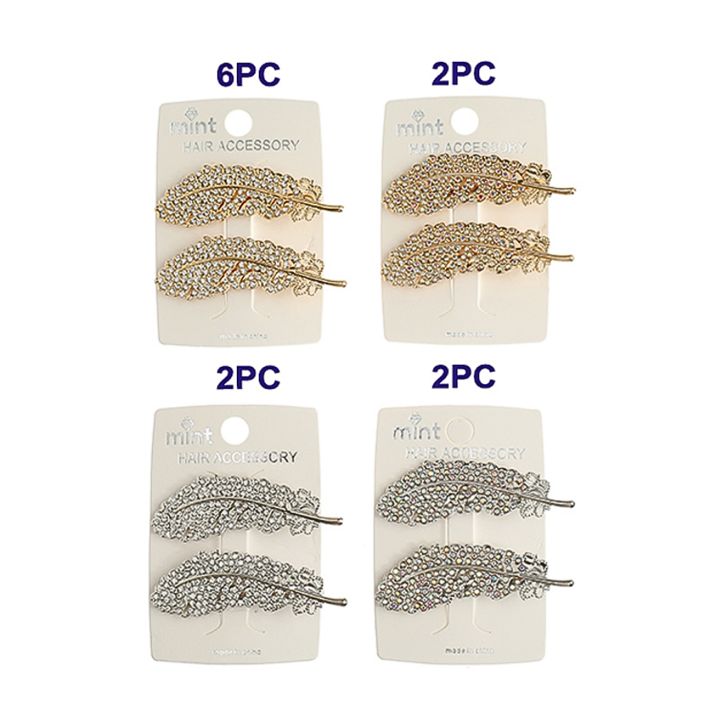 Rhinestone Leaf Hair Clips