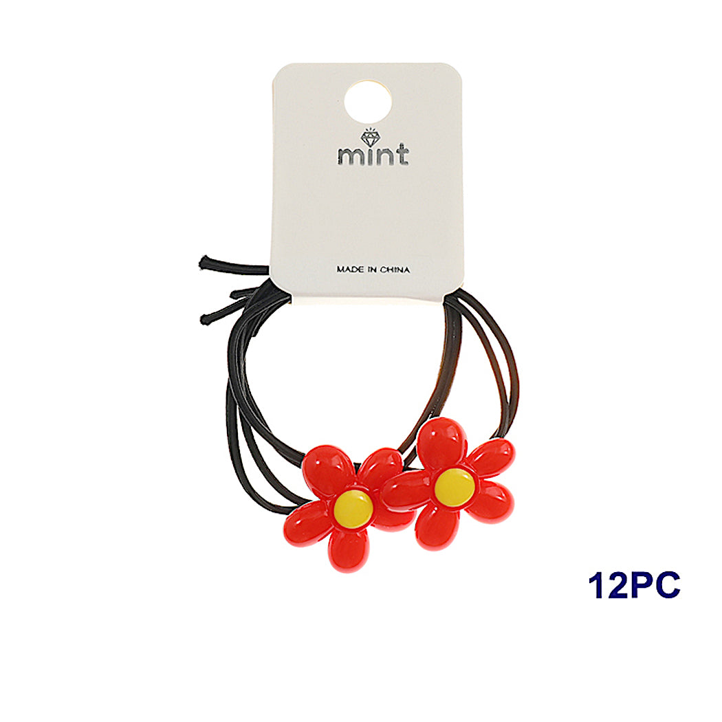 Red Flower Bead Hair Tie