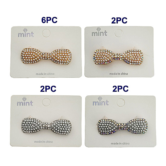 Rhinestone & Pearl Bow Hair Clip