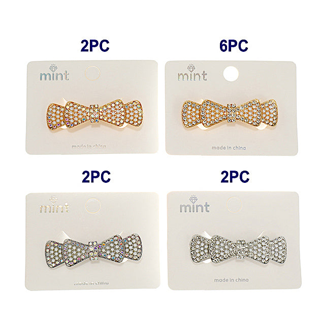 Rhinestone & Pearl Bow Hair Clip