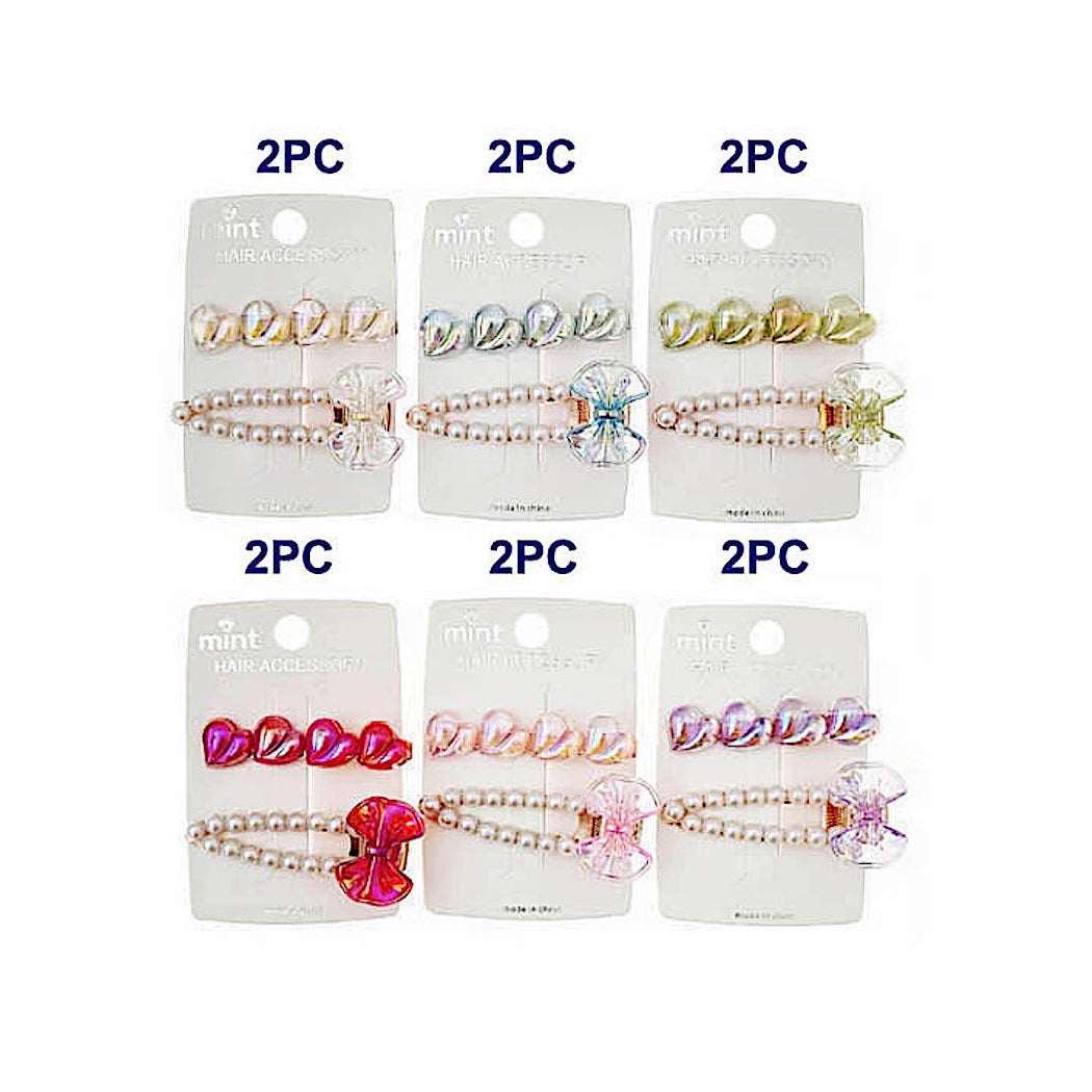 Iridescent Heart Hair Clip Set