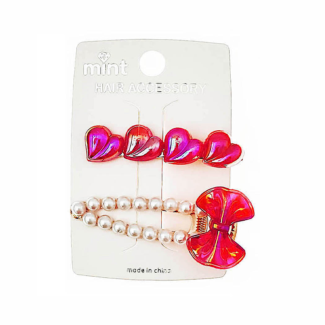 Iridescent Heart Hair Clip Set