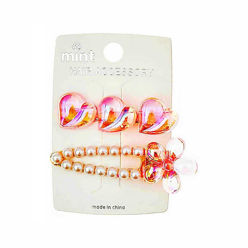Iridescent Heart Hair Clip Set