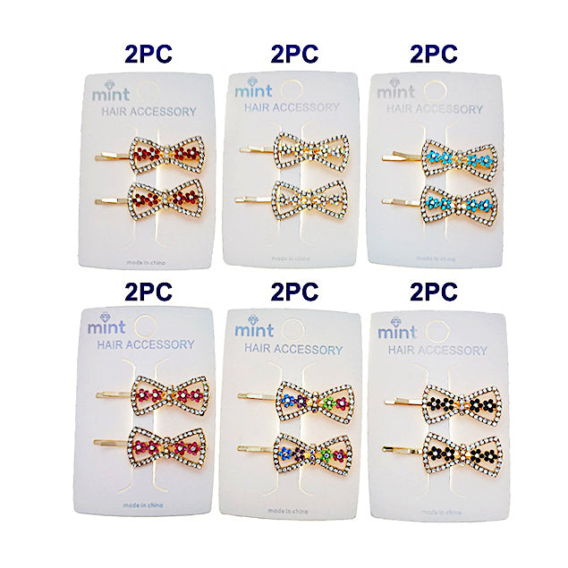 Flower Accent Bow Hair Pins