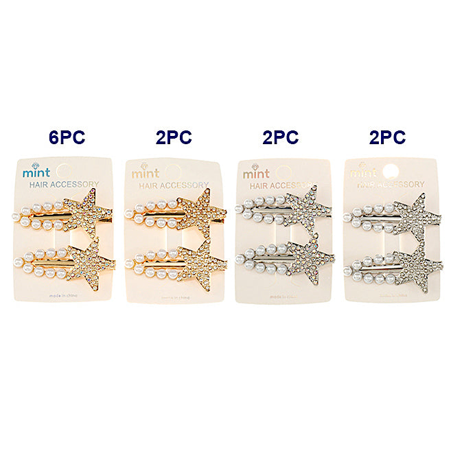 Rhinestone & Pearl Star Hair Clips