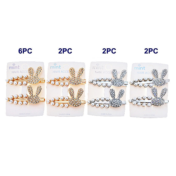 Rhinestone & Pearl Bunny Hair Clips