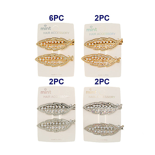 Rhinestone & Pearl Leaf Hair Clips