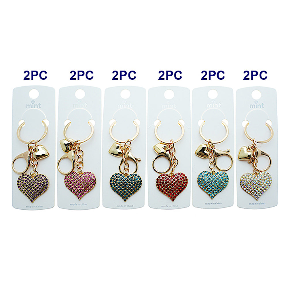Pavé Rhinestone Heart Charm Keychain