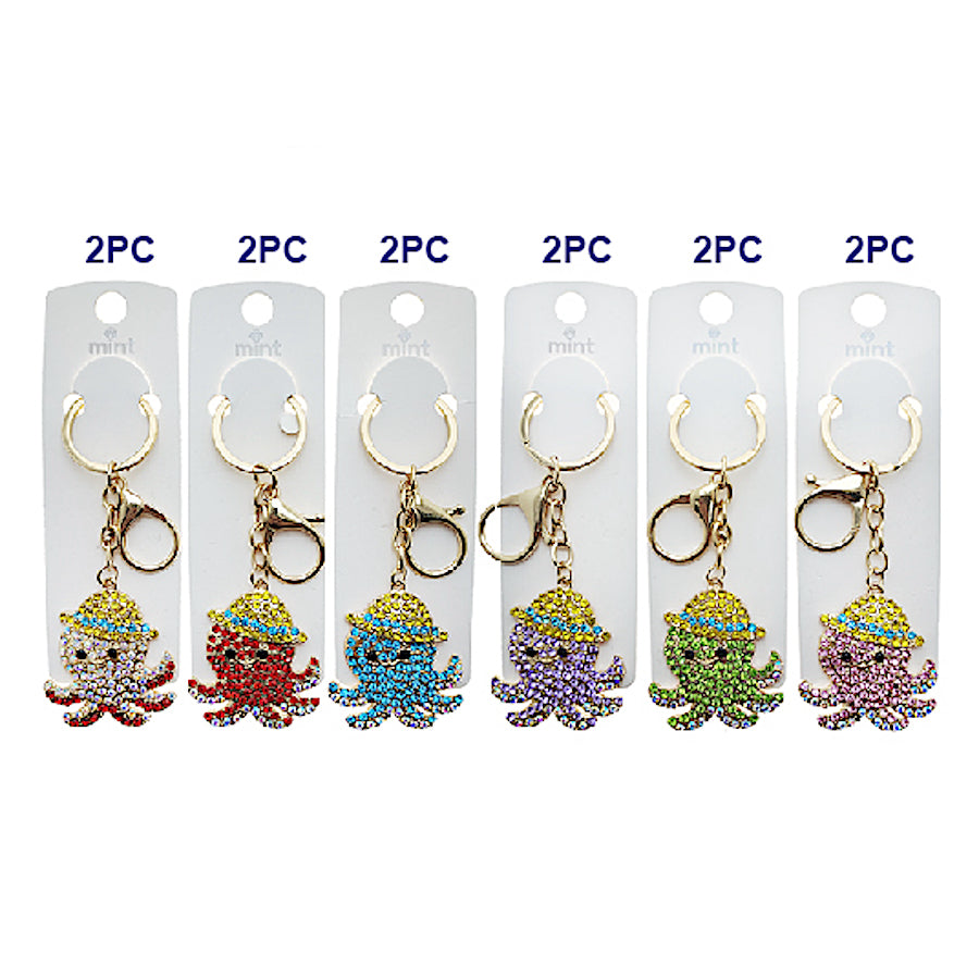 Rhinestone Sunhat Octopus Keychain