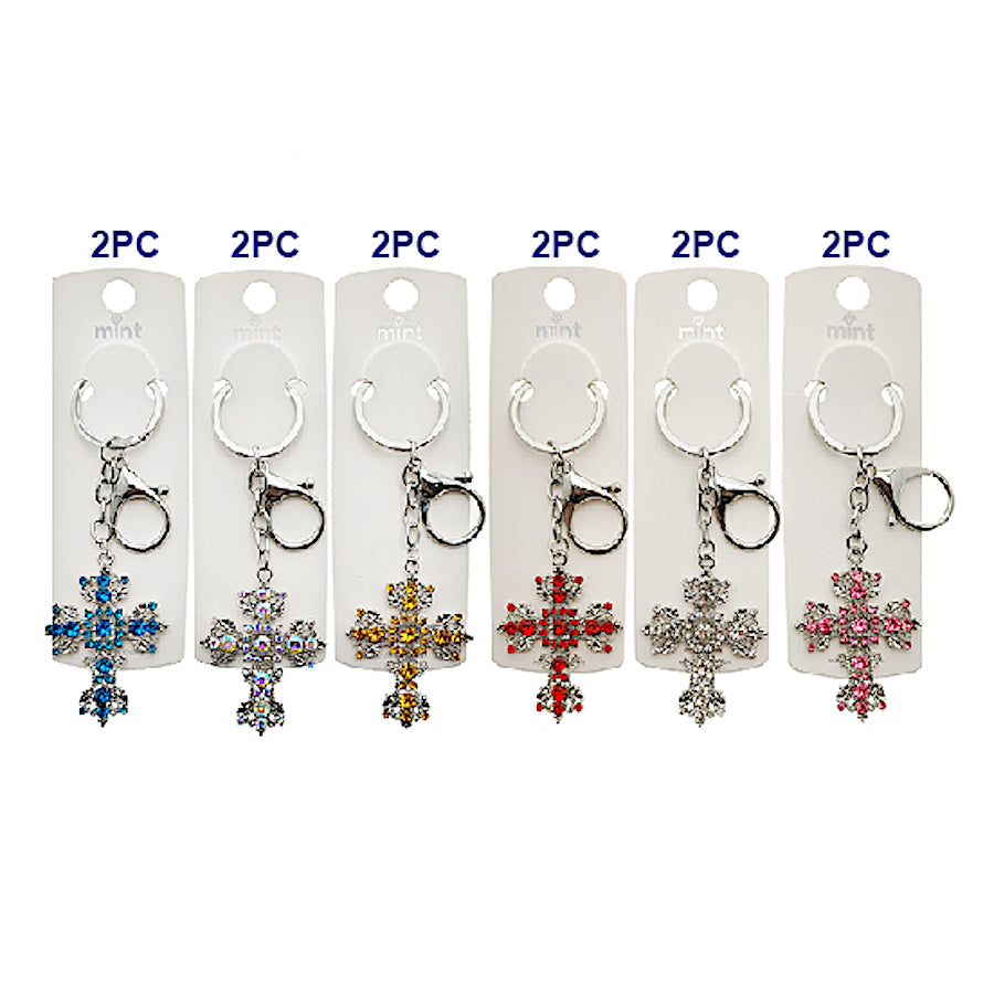 Vintage Rhinestone Cross Keychain