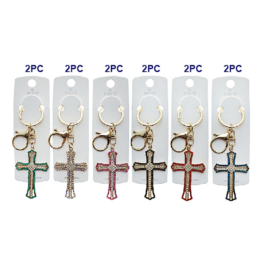 Rhinestone Cross Keychain