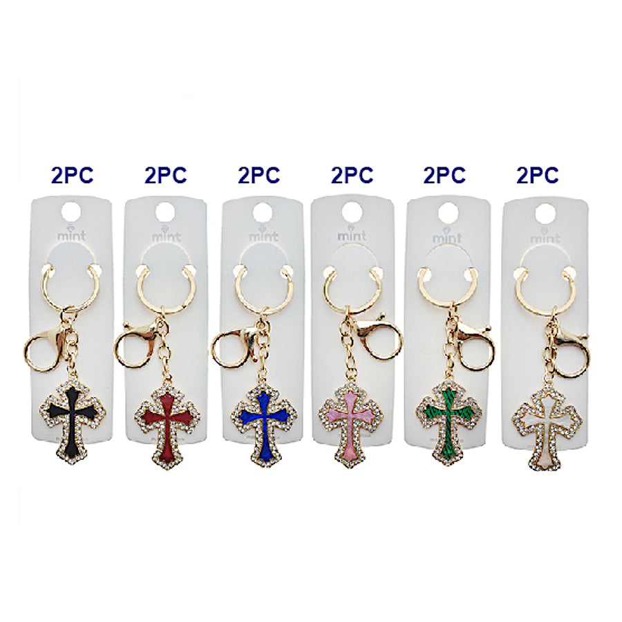 Rhinestone Border Resin Cross Keychain